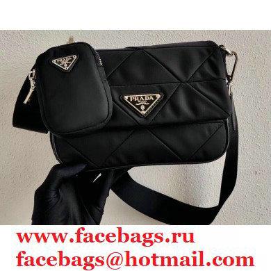 Prada System Padded Nylon Patchwork Shoulder Bag 1BD292 Black 2021