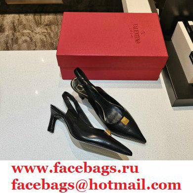 Valentino Heel 6.5cm Calfskin Roman Maxi Stud Slingback Pumps Black 2021 - Click Image to Close