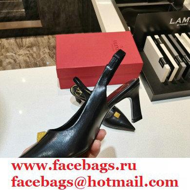 Valentino Heel 6.5cm Calfskin Roman Maxi Stud Slingback Pumps Black 2021