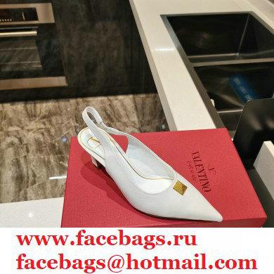 Valentino Heel 6.5cm Calfskin Roman Maxi Stud Slingback Pumps White 2021 - Click Image to Close