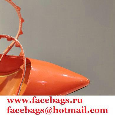 Valentino Heel 8cm Rockstud Slingback Pumps with Removable Strap Patent Orange 2021