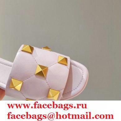 Valentino Quilted Calfskin Roman Stud Slide Sandals Pale Pink 2021