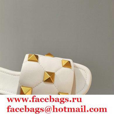 Valentino Quilted Calfskin Roman Stud Slide Sandals White 2021 - Click Image to Close