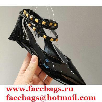 Valentino Rockstud Slingback Ballet Flats with Removable Strap Patent Black 2021 - Click Image to Close