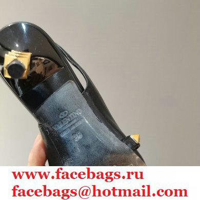 Valentino Sculpted Heel 7cm Rockstud Slingback Pumps Black 2021 - Click Image to Close
