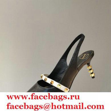 Valentino Sculpted Heel 7cm Rockstud Slingback Pumps Black/White 2021