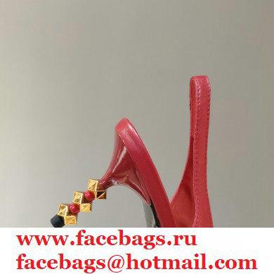 Valentino Sculpted Heel 7cm Rockstud Slingback Pumps Red 2021 - Click Image to Close