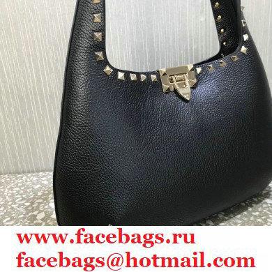 Valentino Small Rockstud Grainy Calfskin Hobo Bag Black 2021