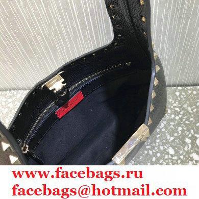 Valentino Small Rockstud Grainy Calfskin Hobo Bag Black 2021 - Click Image to Close