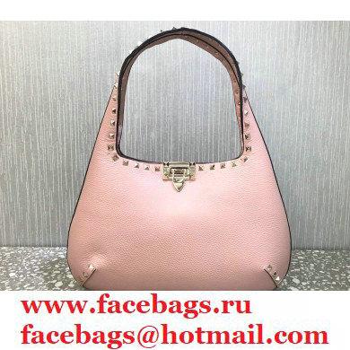 Valentino Small Rockstud Grainy Calfskin Hobo Bag Pink 2021 - Click Image to Close