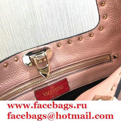 Valentino Small Rockstud Grainy Calfskin Hobo Bag Pink 2021 - Click Image to Close