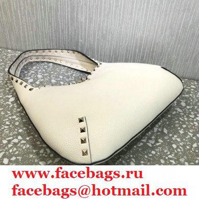 Valentino Small Rockstud Grainy Calfskin Hobo Bag White 2021