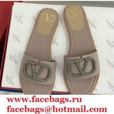 Valentino VLogo Signature Slide Sandals Camel/Crystals 2021