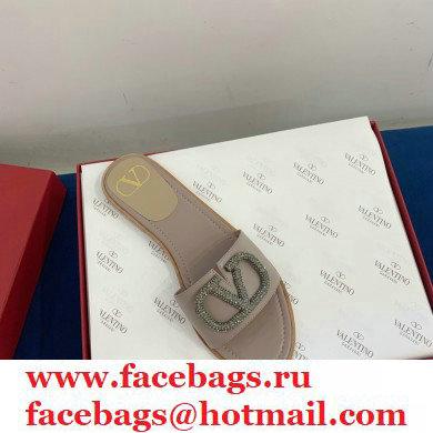 Valentino VLogo Signature Slide Sandals Camel/Crystals 2021