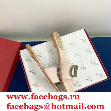 Valentino VLogo Signature Slide Sandals Nude Pink/Crystals 2021