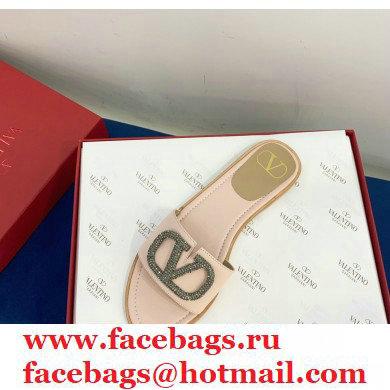 Valentino VLogo Signature Slide Sandals Nude Pink/Crystals 2021 - Click Image to Close