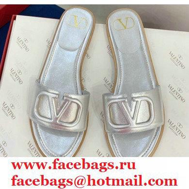 Valentino VLogo Signature Slide Sandals Silver 2021