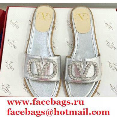 Valentino VLogo Signature Slide Sandals Silver/Crystals 2021