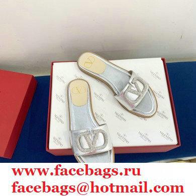 Valentino VLogo Signature Slide Sandals Silver/Crystals 2021