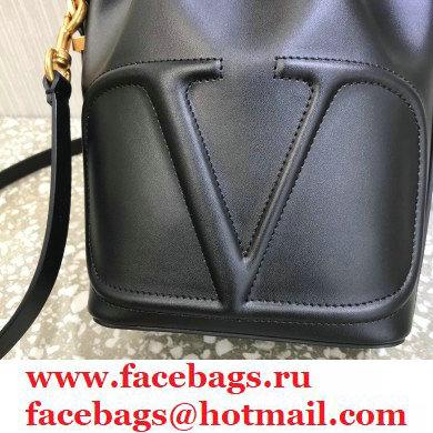 Valentino VLogo Walk Calfskin Bucket Bag Black 2021 - Click Image to Close