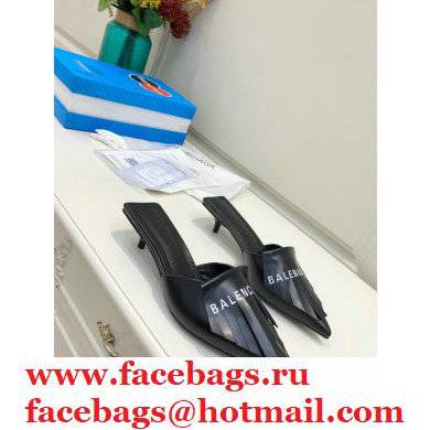 Balenciaga Heel 3cm Logo Fringe Knife Leather Mules Black 2021