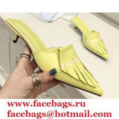 Balenciaga Heel 3cm Logo Fringe Knife Leather Mules Yellow 2021