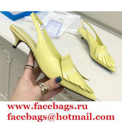 Balenciaga Heel 3cm Logo Fringe Knife Leather Slingbacks Yellow 2021