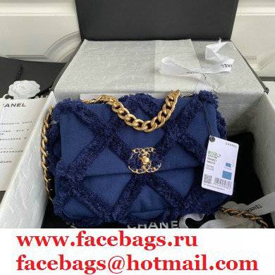 Chanel 19 Cotton Canvas/Calfskin Small Flap Bag AS1160 Navy Blue 2021 - Click Image to Close