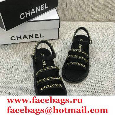 Chanel Chain Calfskin Sandals G37140 Black 2021 - Click Image to Close