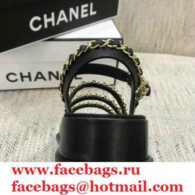 Chanel Chain Calfskin Sandals G37140 Black 2021 - Click Image to Close