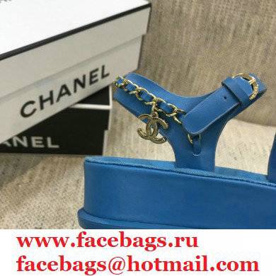 Chanel Chain Calfskin Sandals G37140 Blue 2021 - Click Image to Close