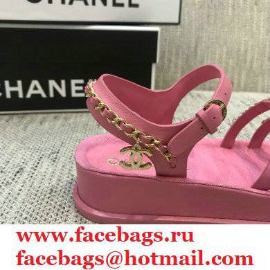 Chanel Chain Calfskin Sandals G37140 Pink 2021 - Click Image to Close