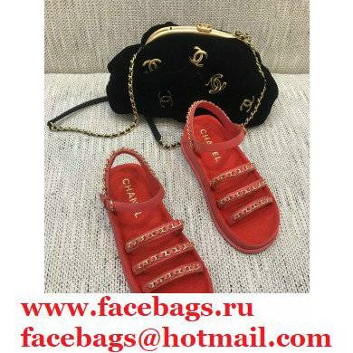 Chanel Chain Calfskin Sandals G37140 Red 2021 - Click Image to Close