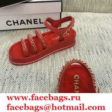 Chanel Chain Calfskin Sandals G37140 Red 2021 - Click Image to Close