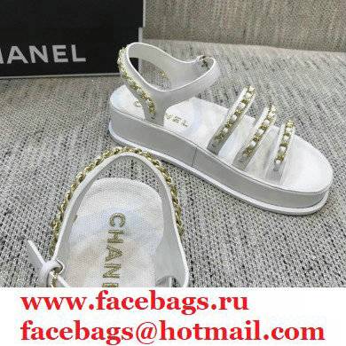 Chanel Chain Calfskin Sandals G37140 White 2021 - Click Image to Close