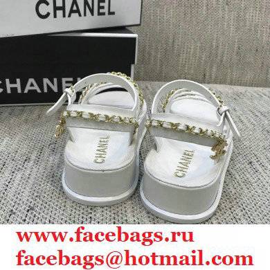 Chanel Chain Calfskin Sandals G37140 White 2021 - Click Image to Close