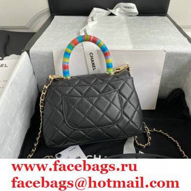 Chanel Coco Handle Mini Flap Bag Black with Rainbow Top Handle AS2215 2021