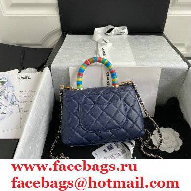 Chanel Coco Handle Mini Flap Bag Navy Blue with Rainbow Top Handle AS2215 2021 - Click Image to Close
