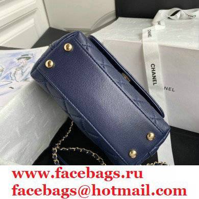 Chanel Coco Handle Mini Flap Bag Navy Blue with Rainbow Top Handle AS2215 2021
