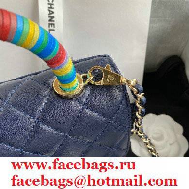 Chanel Coco Handle Mini Flap Bag Navy Blue with Rainbow Top Handle AS2215 2021 - Click Image to Close