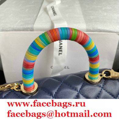 Chanel Coco Handle Mini Flap Bag Navy Blue with Rainbow Top Handle AS2215 2021