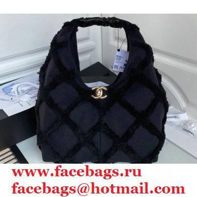 Chanel Cotton Canvas and Calfskin Small Hobo Bag AS2320 Black 2021 - Click Image to Close