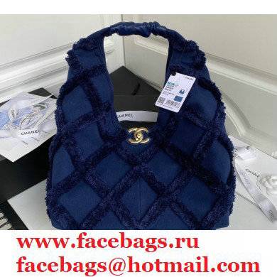 Chanel Cotton Canvas and Calfskin Small Hobo Bag AS2320 Navy Blue 2021 - Click Image to Close