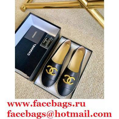Chanel Gold Metal CC Logo Espadrilles G29762 Black 2021 - Click Image to Close