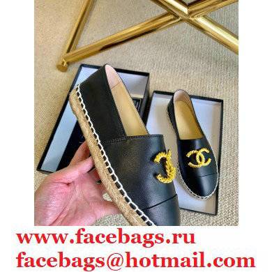 Chanel Gold Metal CC Logo Espadrilles G29762 Black 2021 - Click Image to Close