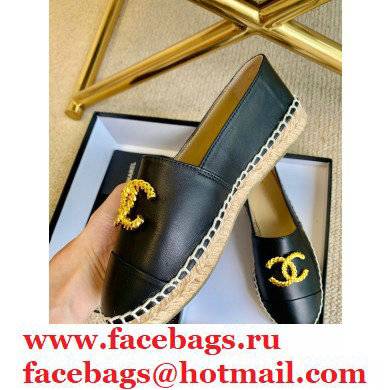 Chanel Gold Metal CC Logo Espadrilles G29762 Black 2021