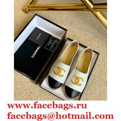 Chanel Gold Metal CC Logo Espadrilles G29762 White 2021 - Click Image to Close