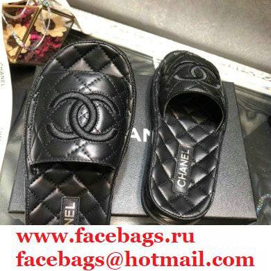 Chanel Heel 5cm CC Logo Quilting Lambskin Mules G36901 Black 2021