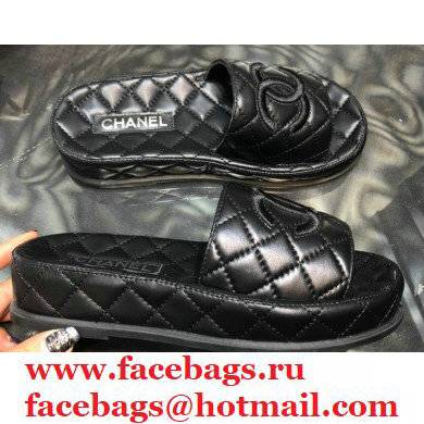 Chanel Heel 5cm CC Logo Quilting Lambskin Mules G36901 Black 2021