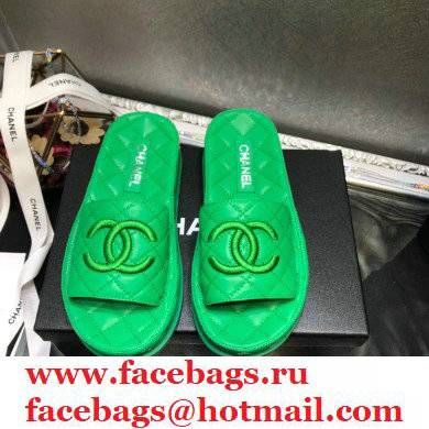 Chanel Heel 5cm CC Logo Quilting Lambskin Mules G36901 Green 2021 - Click Image to Close